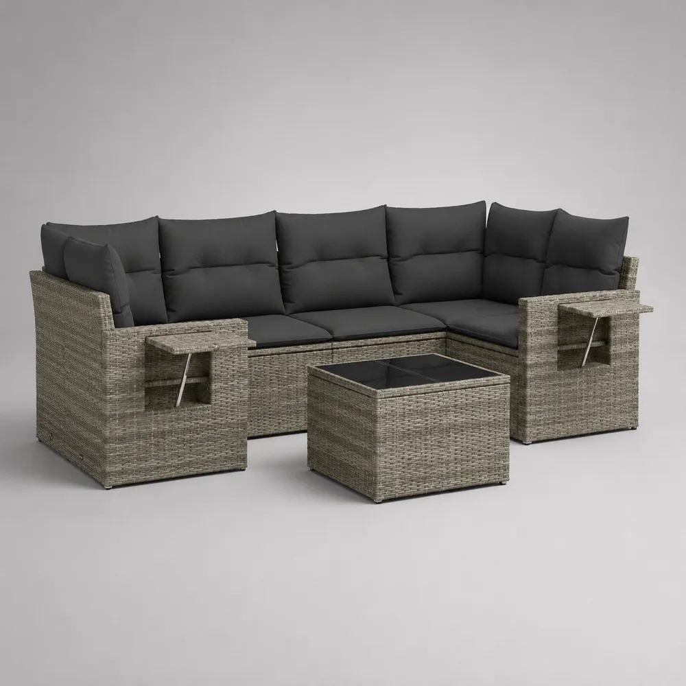 2-teiliges Gartenlounge-Set aus PE-Rattan und Stahl, Grau/Anthrazit/Schwarz, Ecksofa 235 × 175 × 73 cm und Tisch 70 × 70 × 35 cm