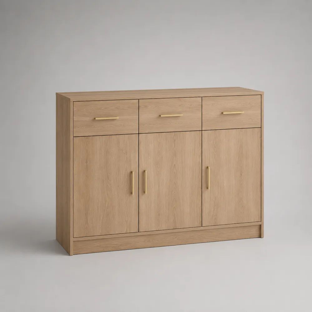 Sideboard aus Holz mit 3 Türen und 3 Schubladen, Eiche Natur, 120 × 35 × 90 cm
