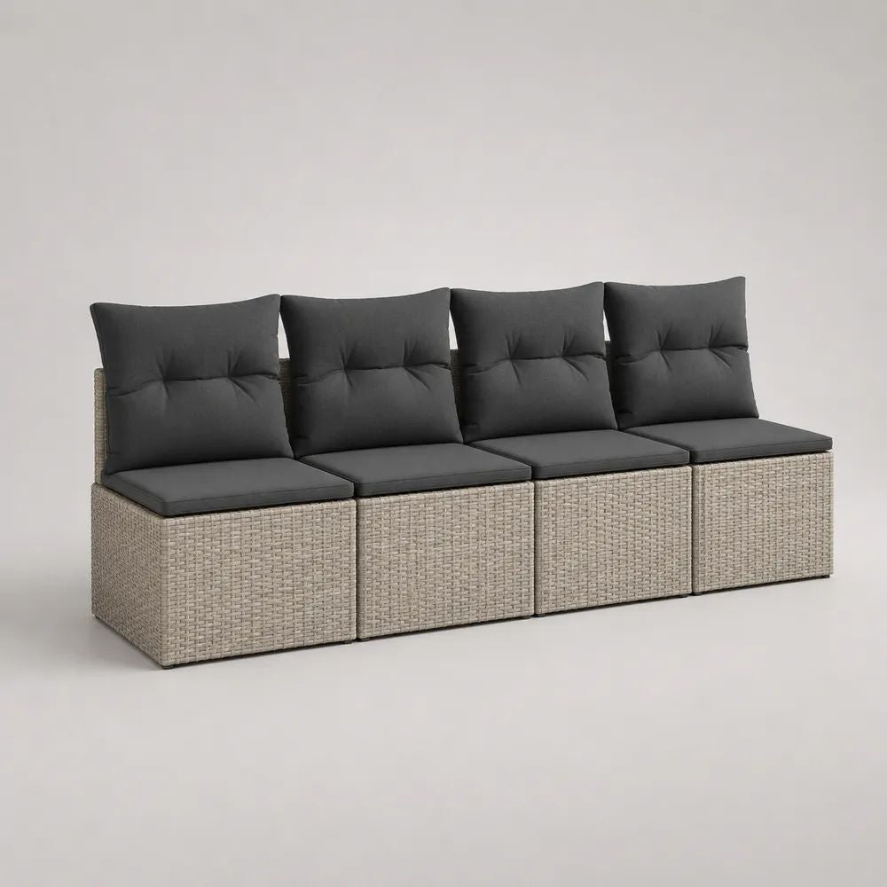 4-Sitzer-Gartensofa-Set aus PE-Rattan mit Stahlrahmen, Grau/Anthrazit, 232 × 62 × 85 cm