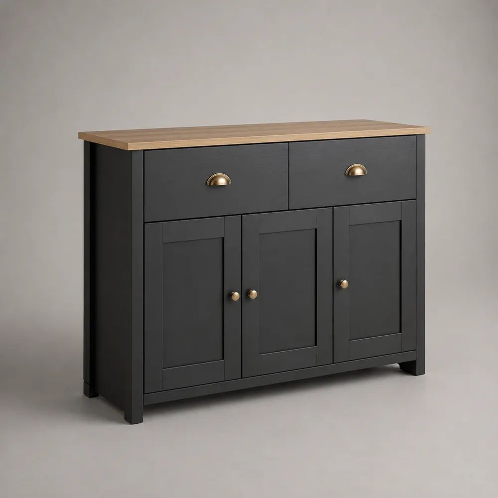 Sideboard-Kommode aus MDF und Spanplatte, Anthrazit/Eichefarben, 120 × 40 × 90 cm