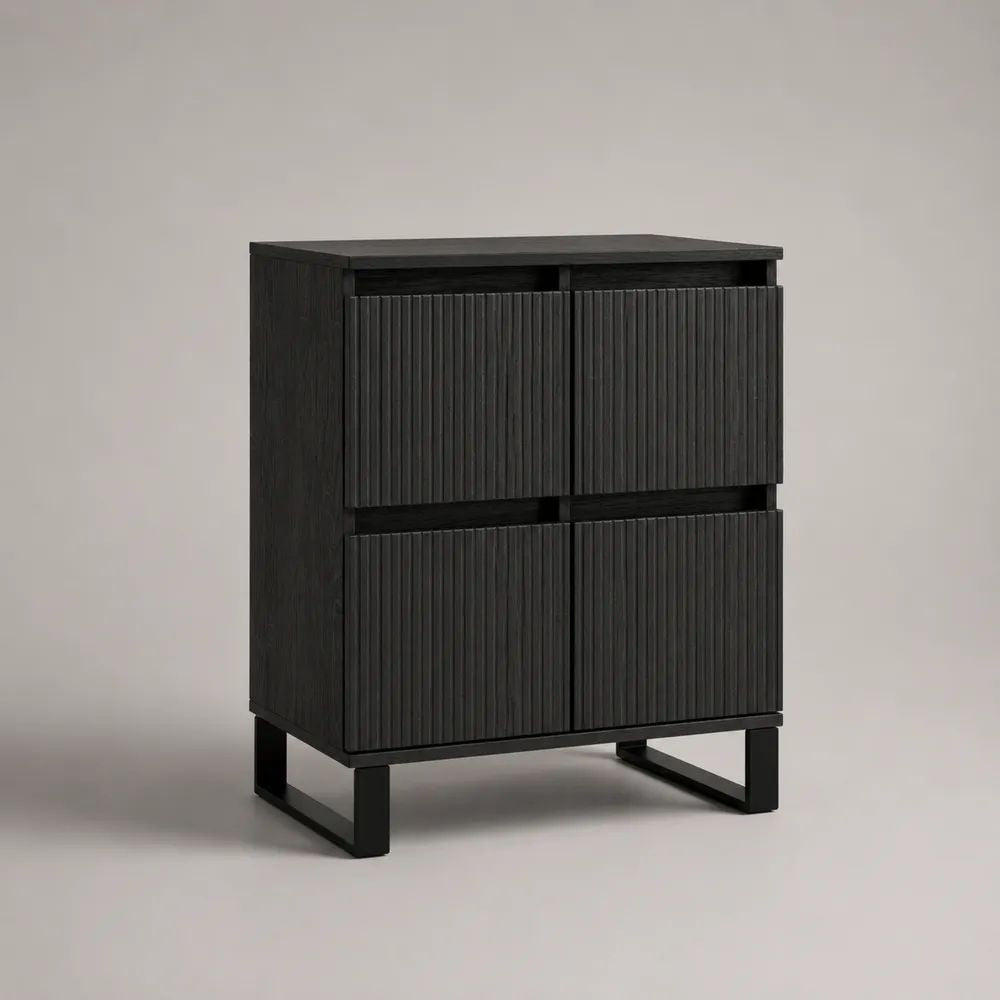 Sideboard mit 4 Türen aus MDF und Stahl, Schwarz, 80 × 40 × 100 cm