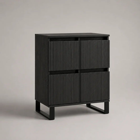 Sideboard mit 4 Türen aus MDF und Stahl, Schwarz, 80 × 40 × 100 cm