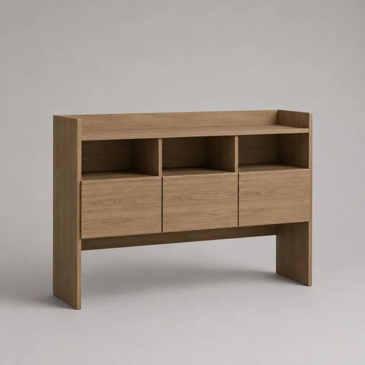 Sideboard mit 3 Schubladen und 3 offenen Fächern, MDF mit Eichenfurnier, Naturbraun, 120 × 40 × 100 cm