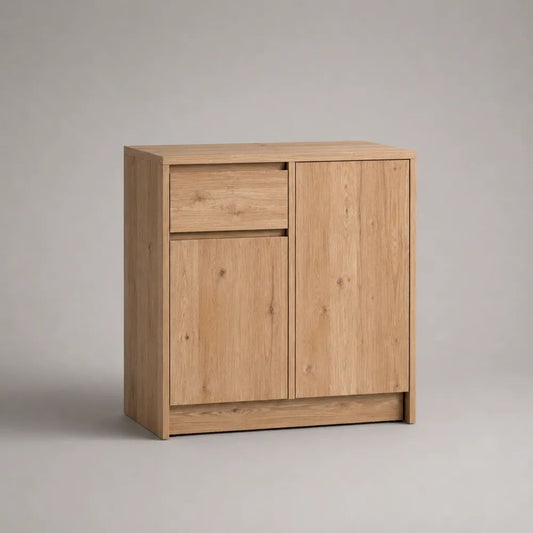 Sideboard aus Spanplatte mit 2 Türen und 1 Schublade, Eiche Natur, 80 × 40 × 90 cm