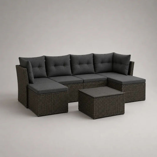 6-teiliges U-förmiges Gartenlounge-Set aus PE-Polyrattan mit Polsterauflagen, Braun/Anthrazit, 242 x 168 x 74 cm